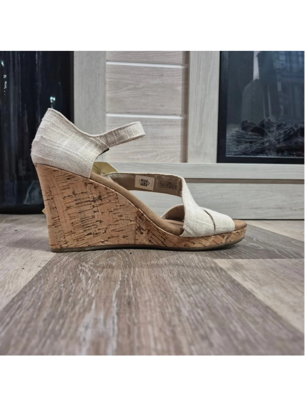 Women's TOMS Clarissa linen Cork Wedge Sandals Size 7